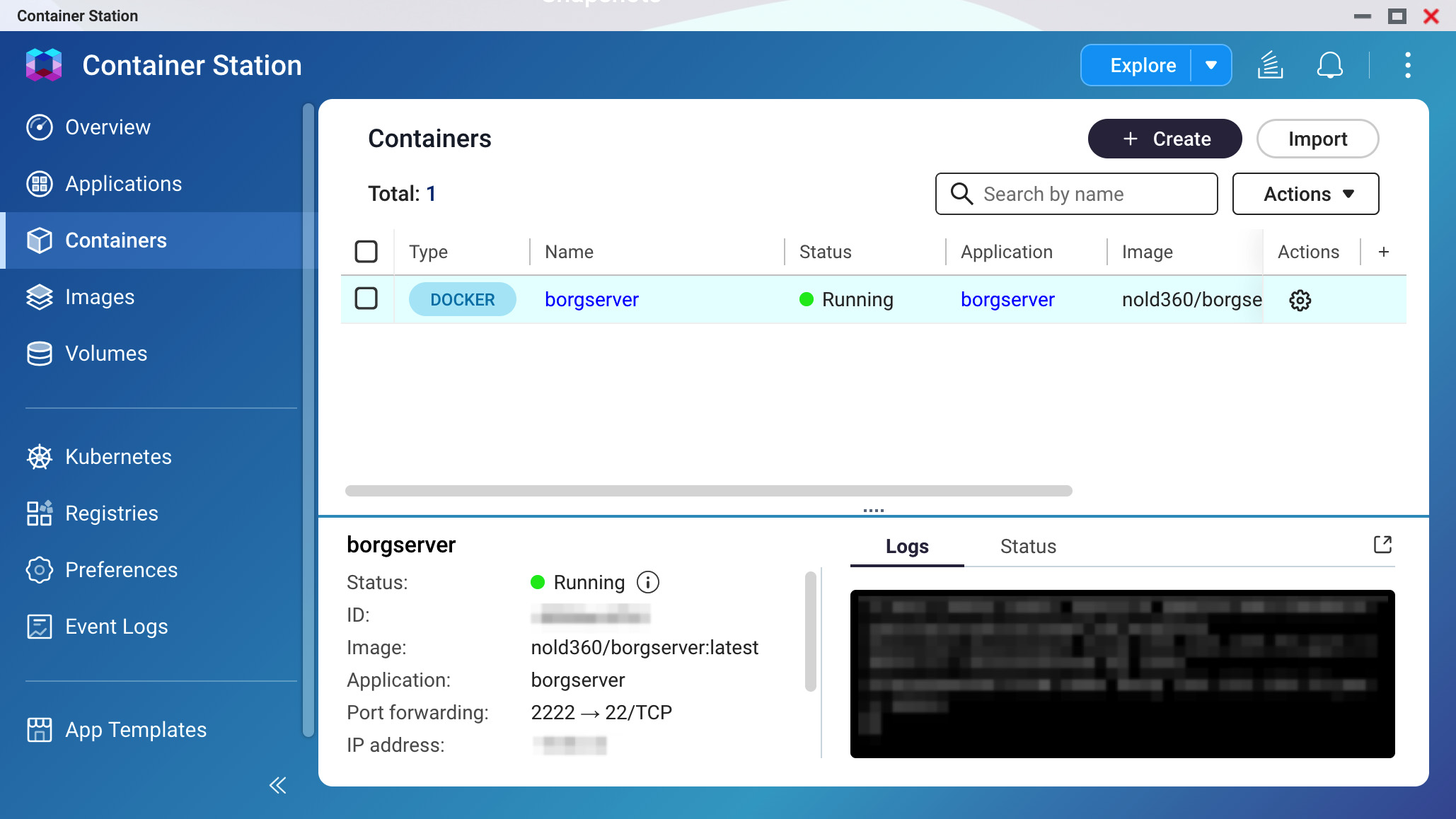 QNAP Container Stationで稼働するborgserver